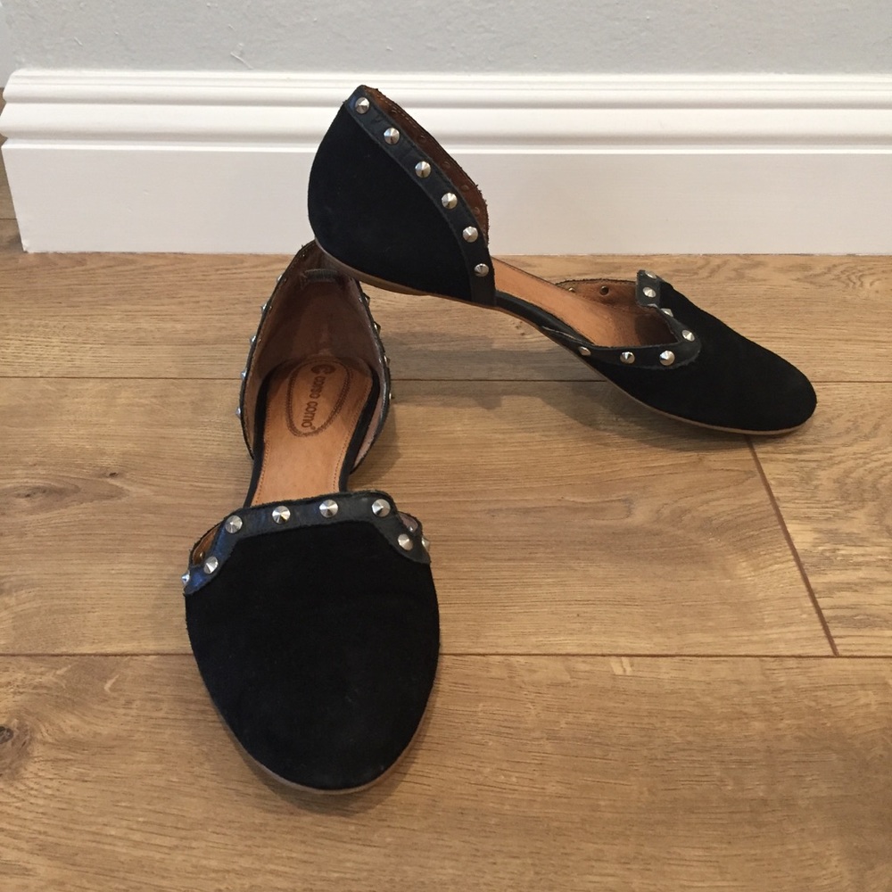 Black Studded Suede Flats