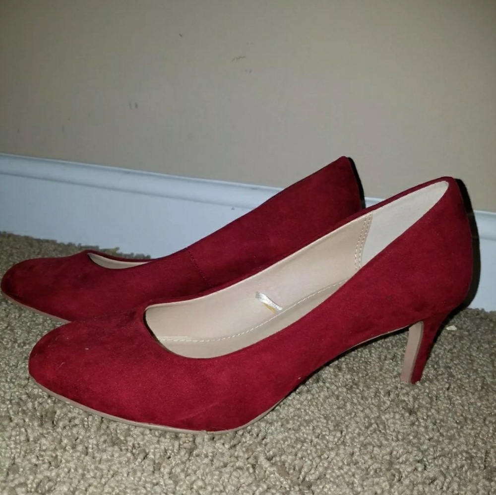 Red suede small heels