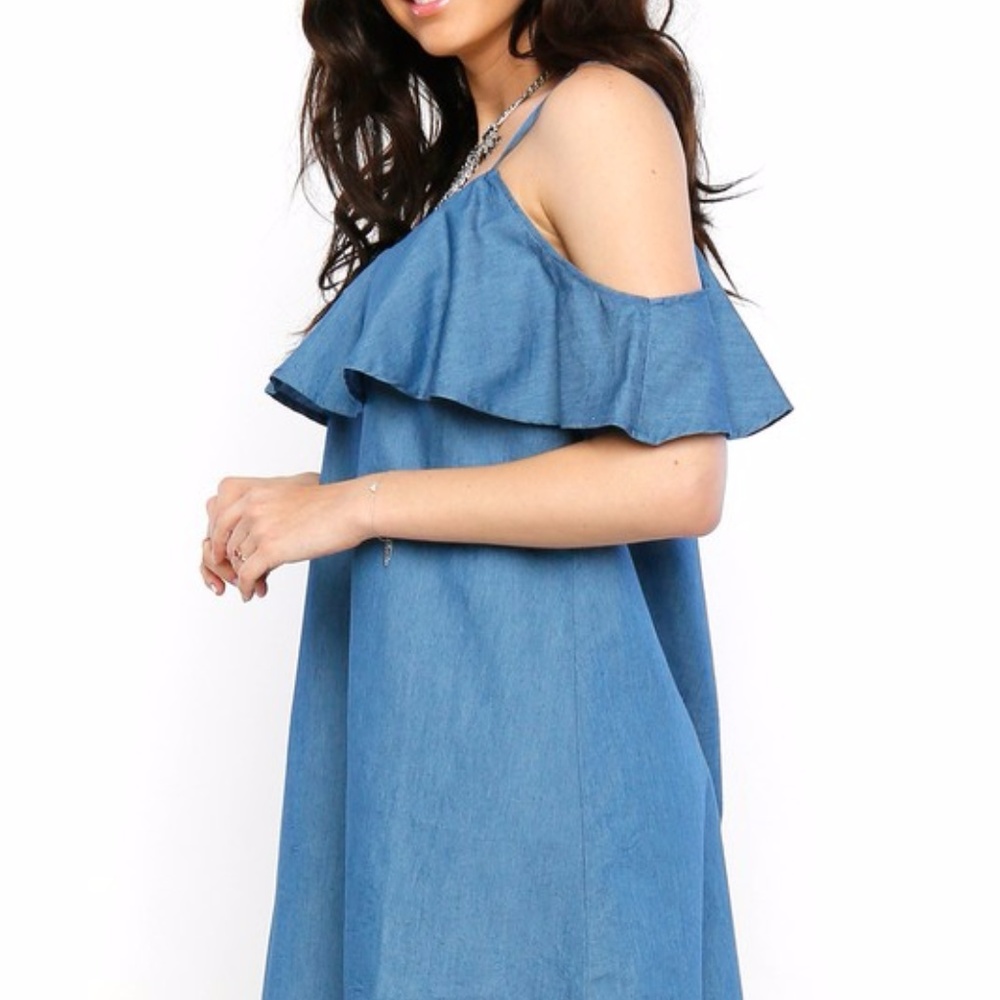 SOLD!!LAST ONE!!-Chambray Ruffle Tank Sheath Dress - Picture 3 of 7