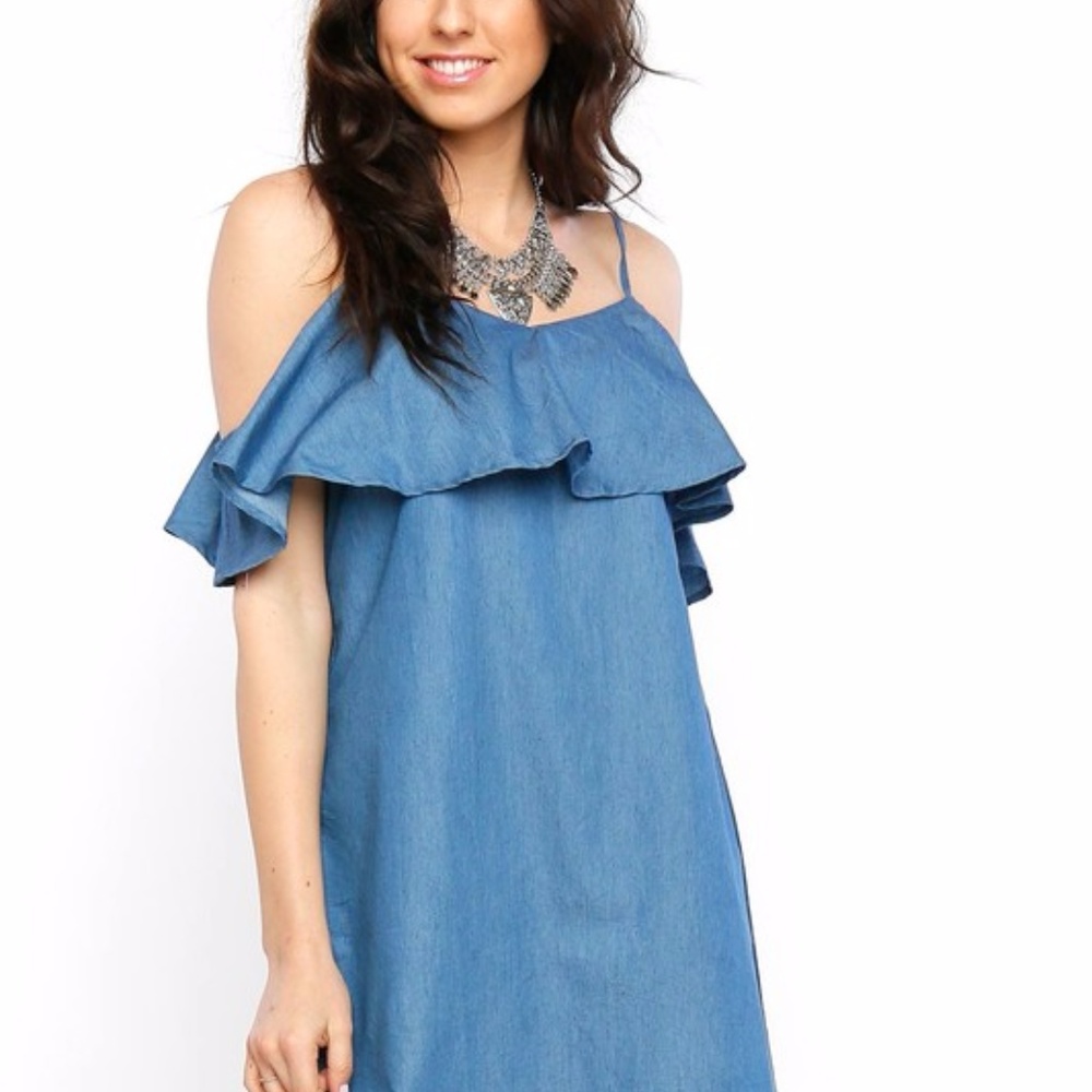 SOLD!!LAST ONE!!-Chambray Ruffle Tank Sheath Dress - Picture 1 of 7