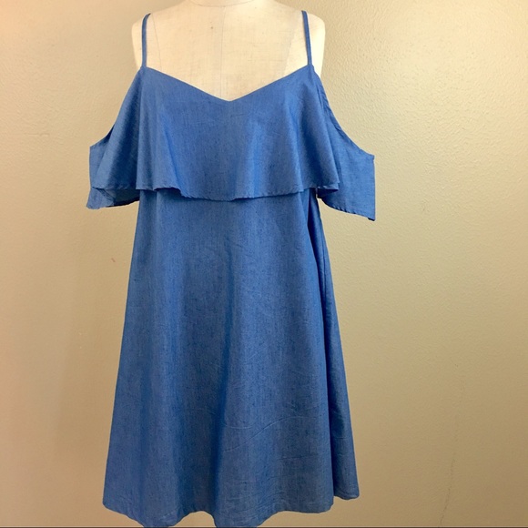 SOLD!!LAST ONE!!-Chambray Ruffle Tank Sheath Dress - Picture 2 of 7