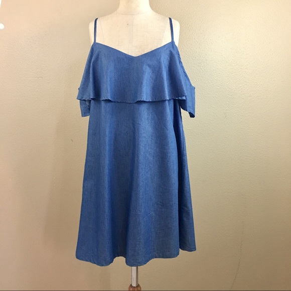 SOLD!!LAST ONE!!-Chambray Ruffle Tank Sheath Dress - Picture 4 of 7