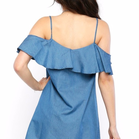 SOLD!!LAST ONE!!-Chambray Ruffle Tank Sheath Dress - Picture 5 of 7