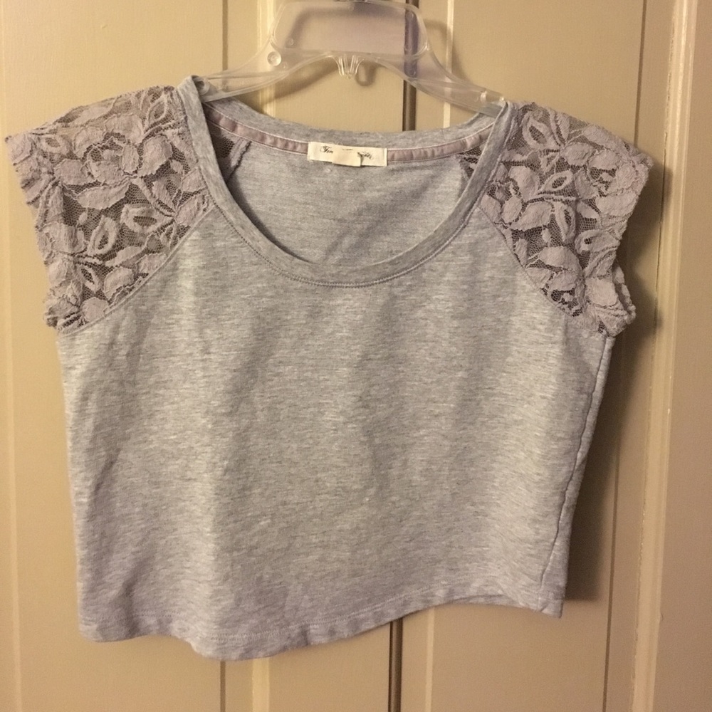 Forever 21 Grey Crop Top with Lace Sleeves