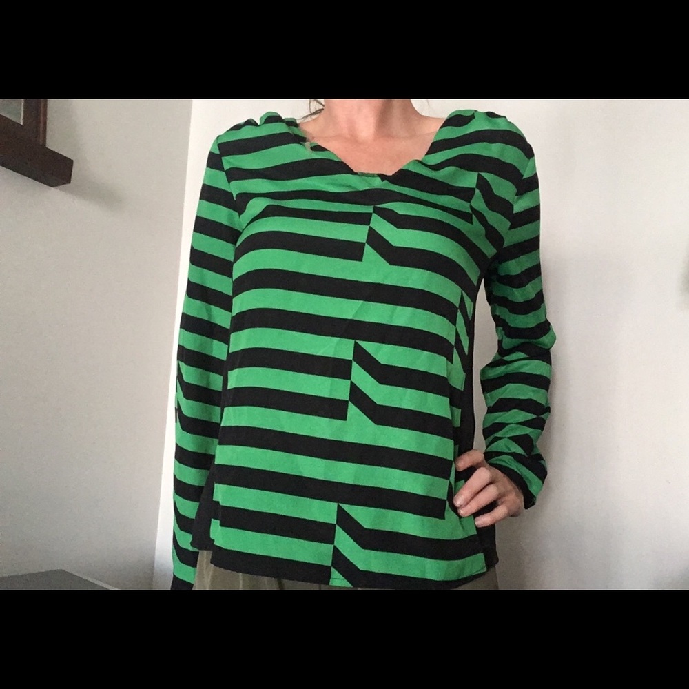Green and black striped blouse