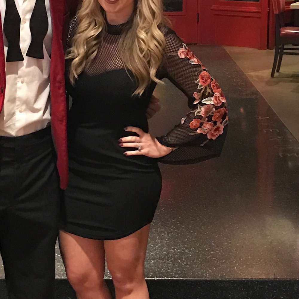 Little Black Dress with floral sleeves