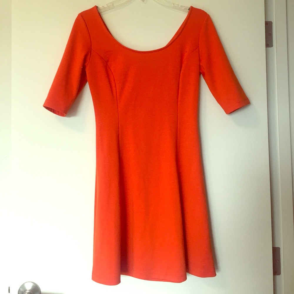 Orange skater dress with 3/4 sleeve
