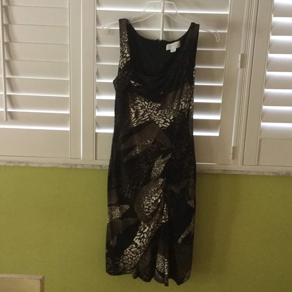 Short Sleeve black brown and white Print dress.