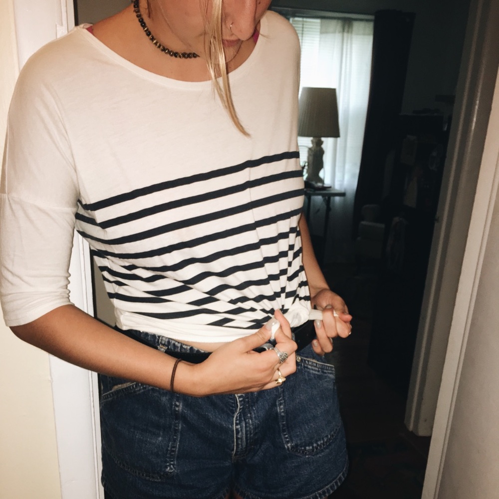SOLD Navy and White Striped top