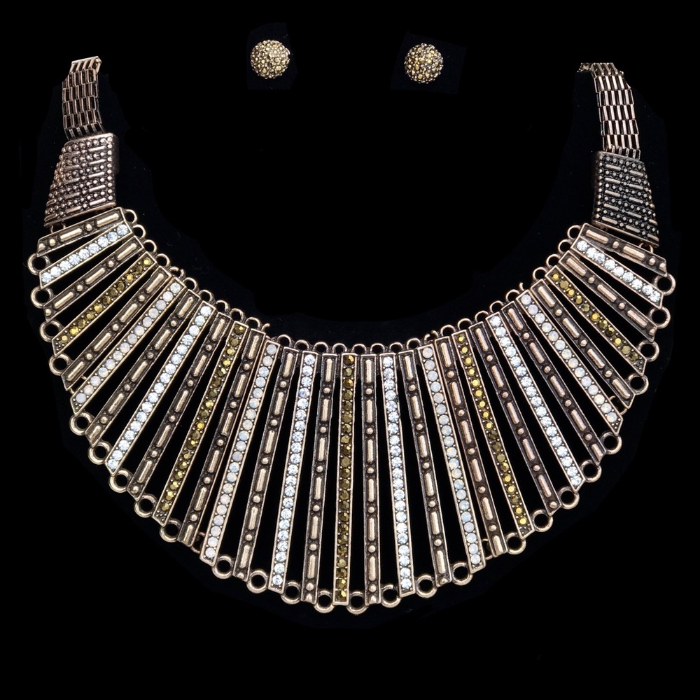 Bronze Bib & Earrings Set || Rhinestones