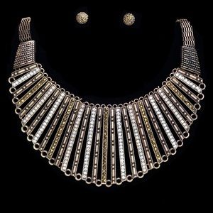Bronze Bib & Earrings Set || Rhinestones