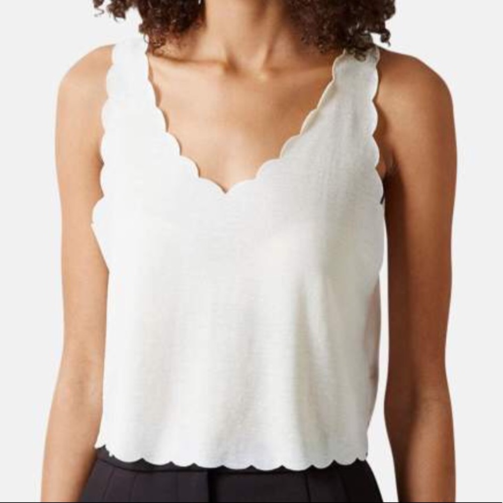 Topshop Scalloped Hem Crop Tank in White