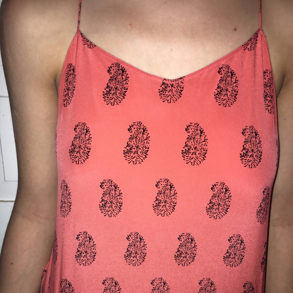 Coral silk tank with paisley design