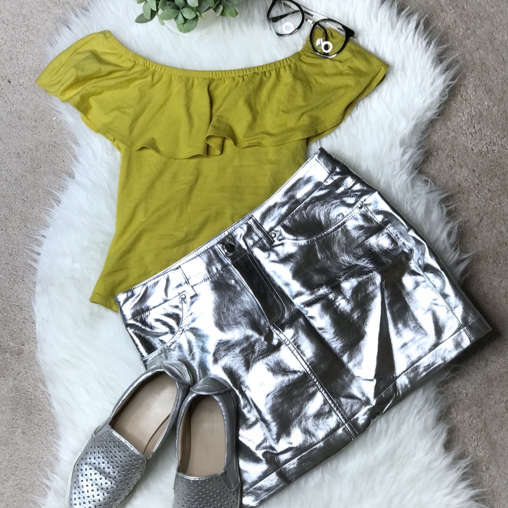 Yellow body suit and off shoulder top