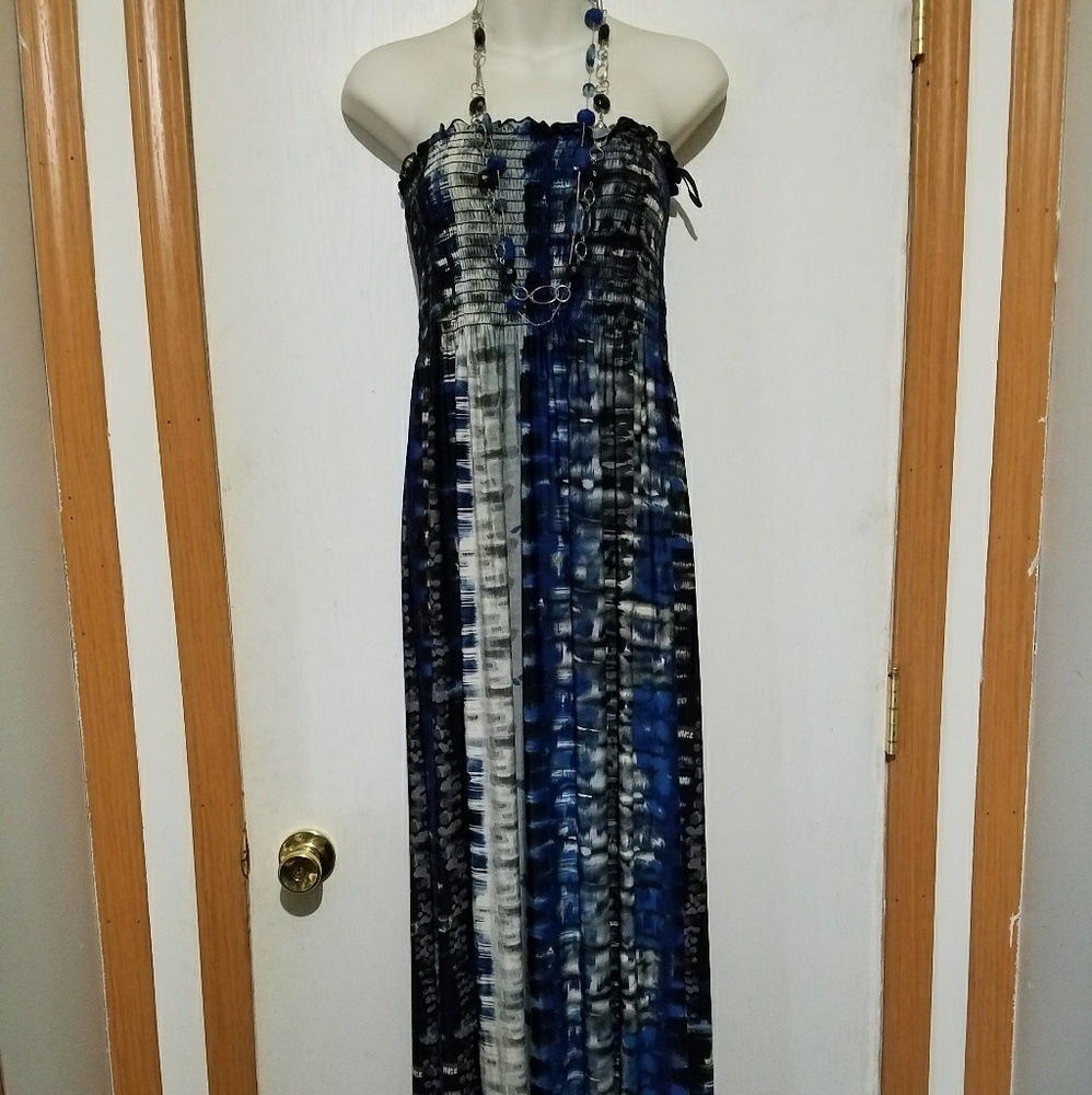Deb Black and blue strapless maxi dress