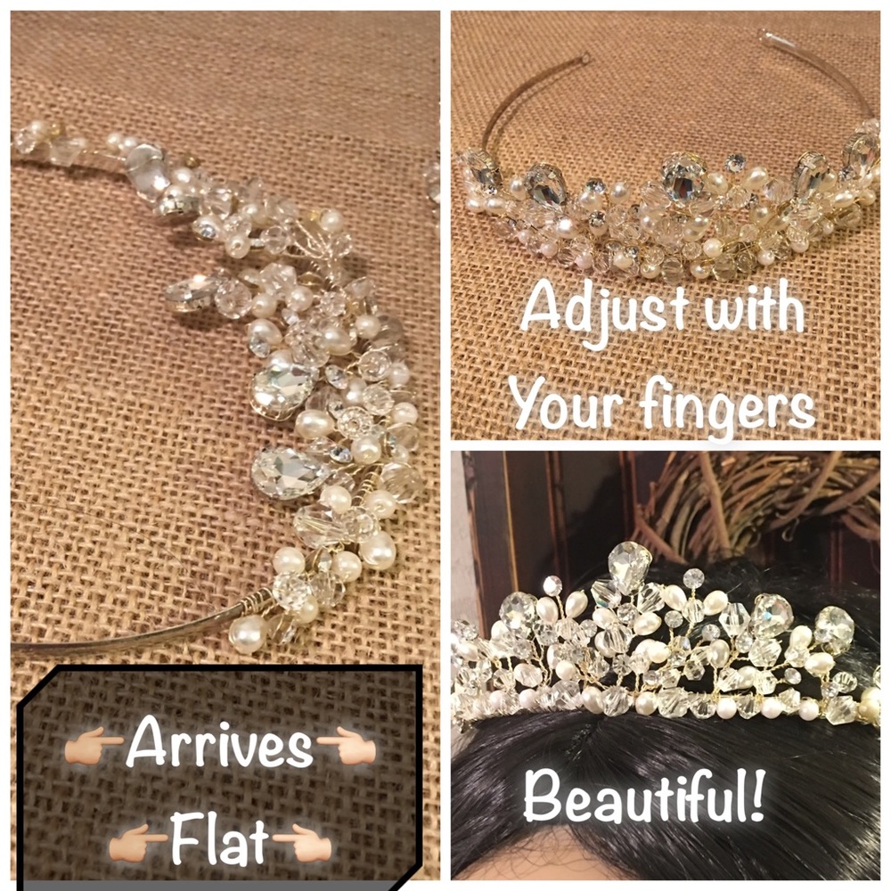 NEW Tiara & jewelry set ivory pearls wedding - Picture 6 of 8