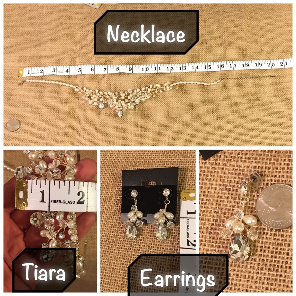 NEW Tiara & jewelry set ivory pearls wedding - Picture 7 of 8
