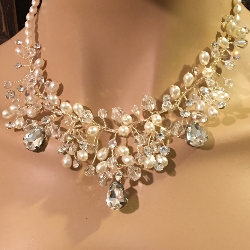 NEW Tiara & jewelry set ivory pearls wedding - Picture 5 of 8