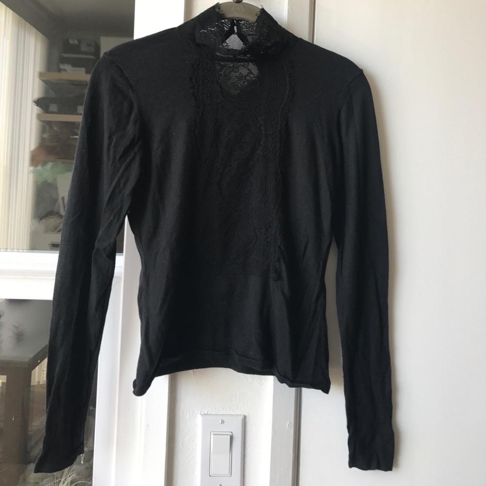 Victorian lace panel mockneck sweater, S