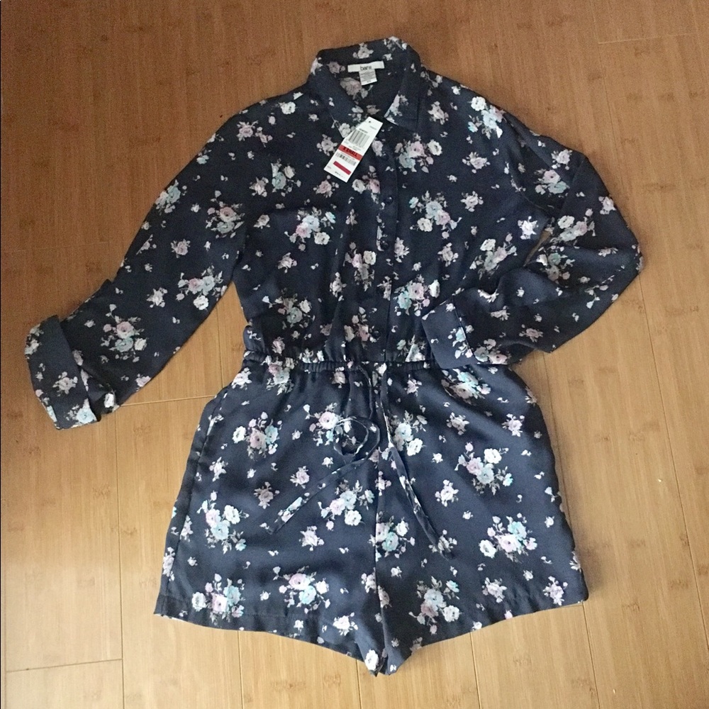 Navy Floral Print Romper XS