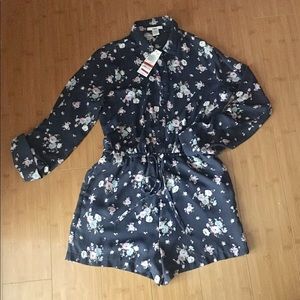Navy Floral Print Romper XS