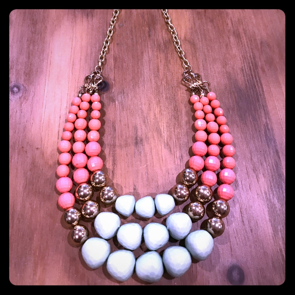 Salmon, Mint and Gold Statement necklace