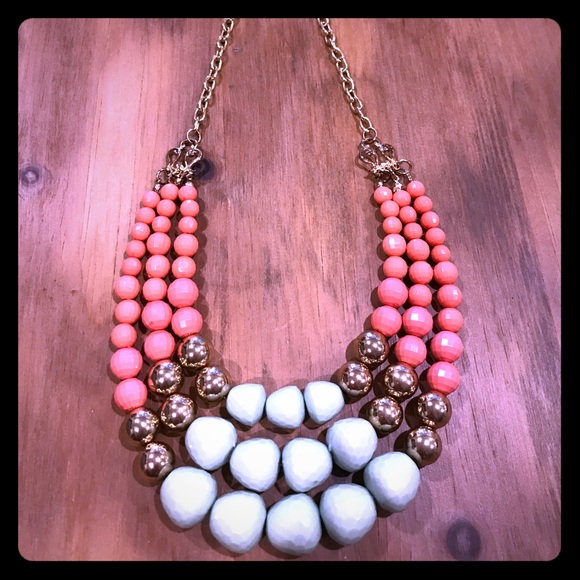 Salmon, Mint and Gold Statement necklace - Picture 1 of 2