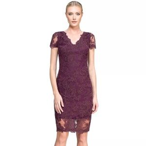 Tadashi shoji blackberry v neck embroidered size 4