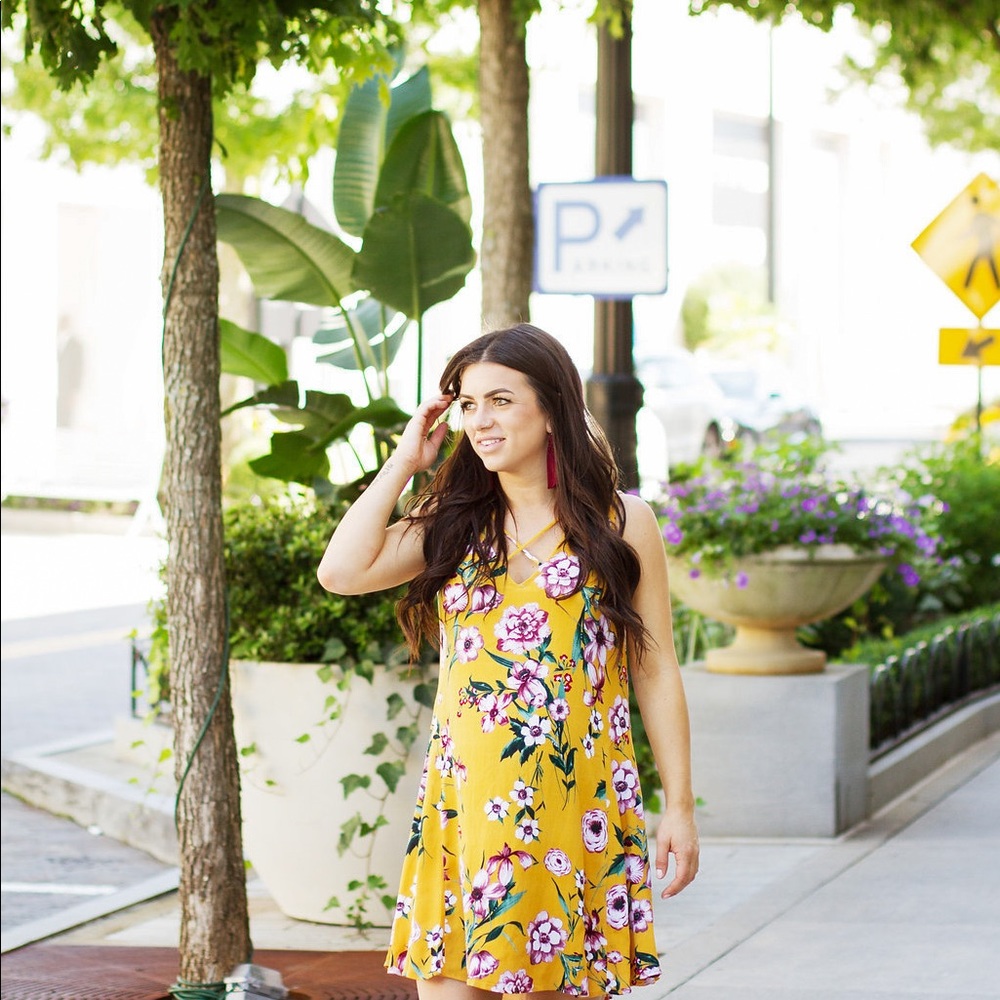 Mustard Yellow Floral Dress