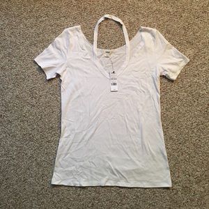 V-Neck Choker Back White Tee - Women's XS