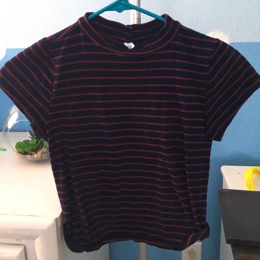 blue and red striped shirt