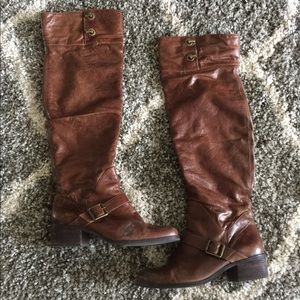 Pour la Victoire Brown Leather Over The Knee Boot