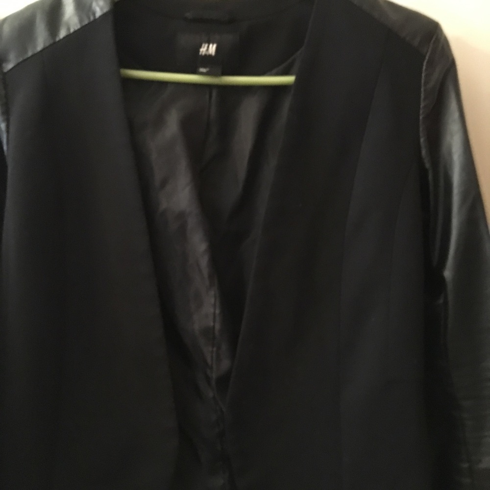 Black H&M blazer with leather detail.