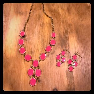 Pink Hexagonal Statement Necklace & earrings