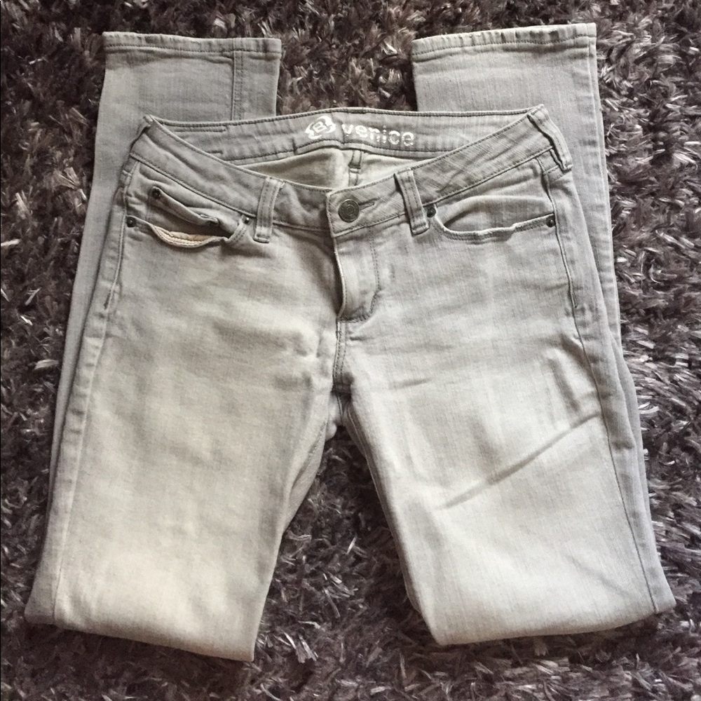 Light, faded gray straight leg jeans- size 2