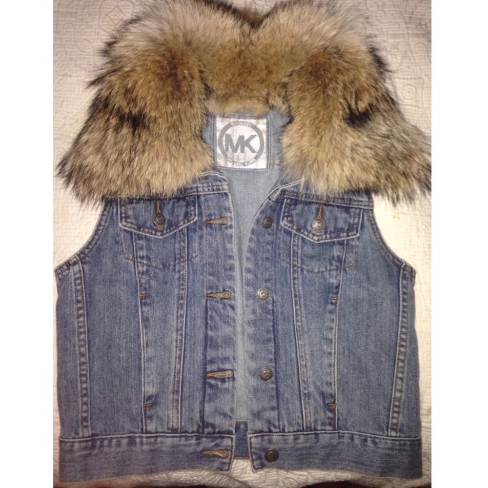 MICHAEL KORS FOX FUR TRIMMED DENIM VEST