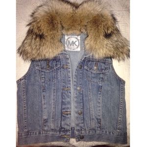 MICHAEL KORS FOX FUR TRIMMED DENIM VEST