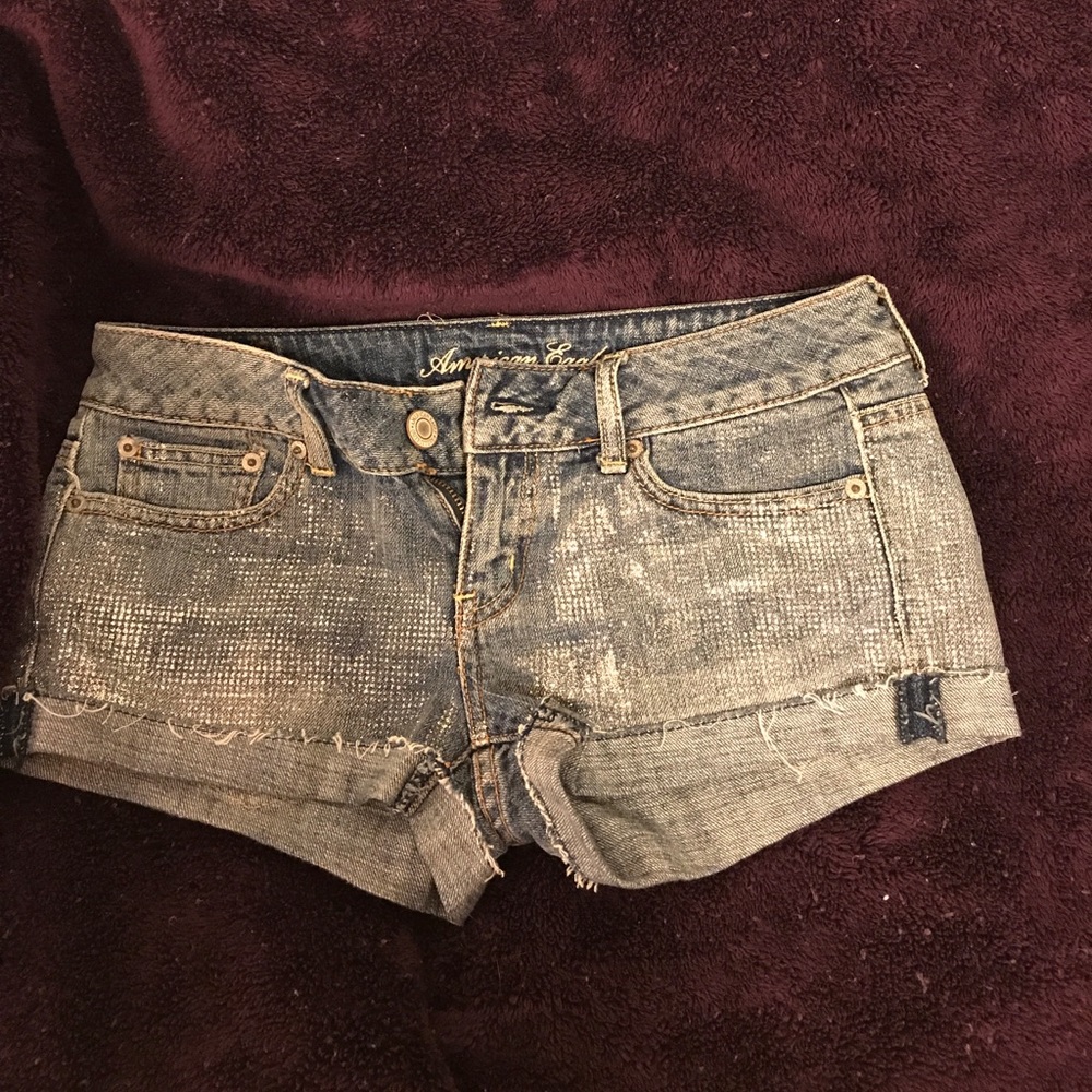 American Eagle sparkly shortie jean shorts size 2