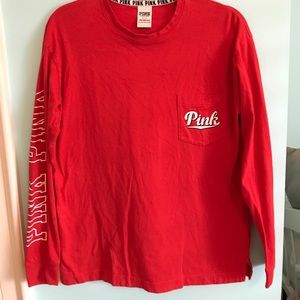 VS PINK Red Long Sleeve Pocket Tee