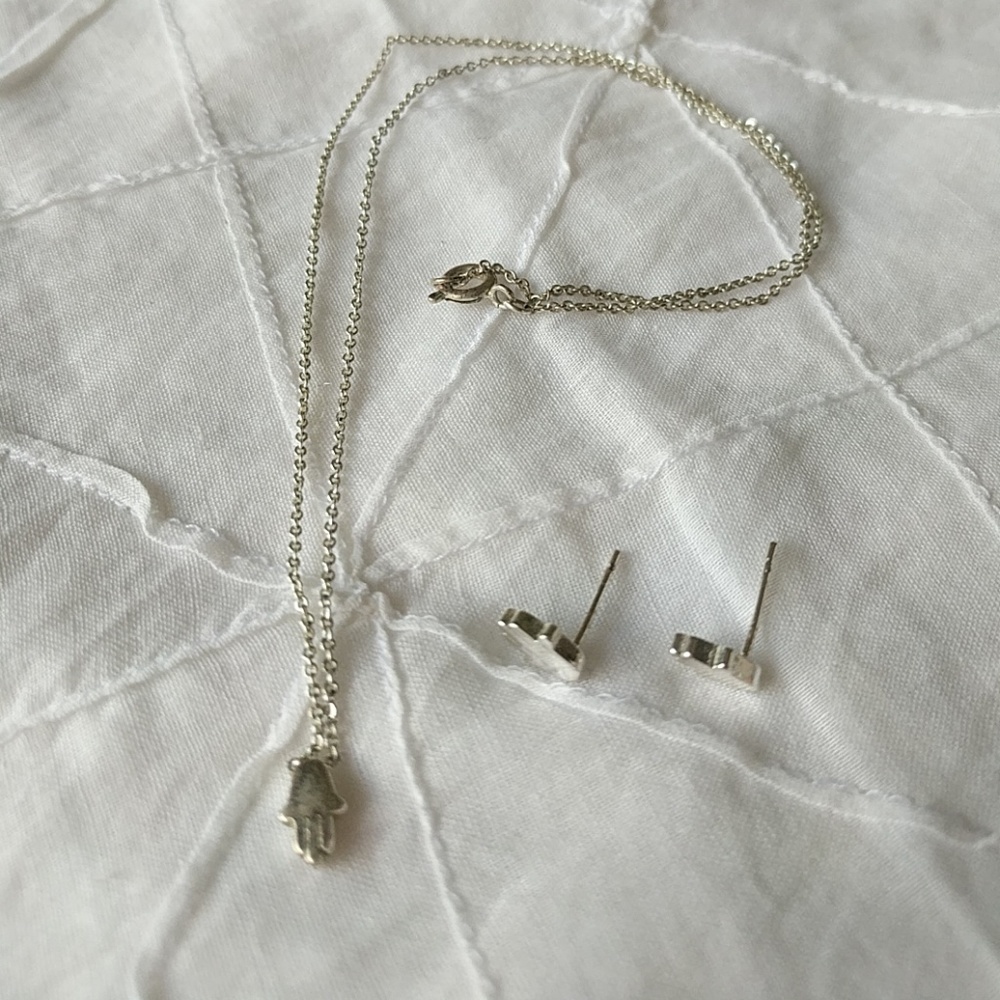 JEWELRY/ sterling silver hamsa necklace + earrings