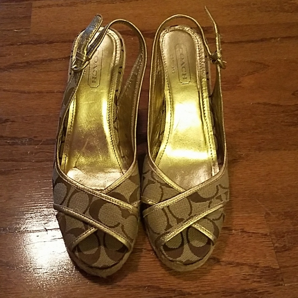 Tan coach espadrille wedges