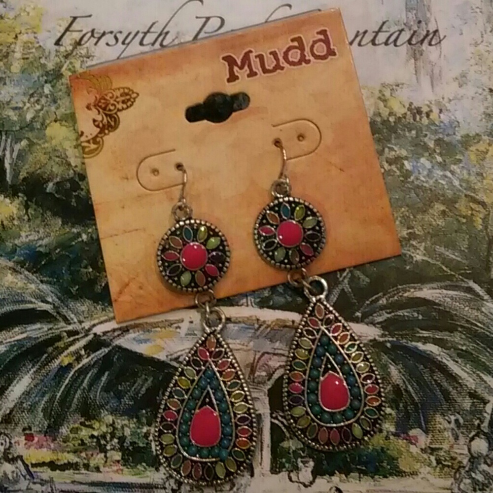 Colorful enamel inlay earrings