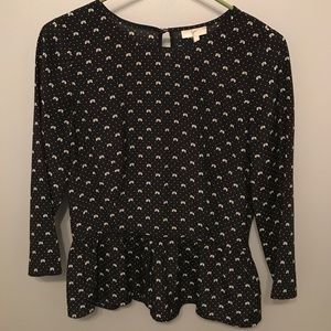 Black Silk Joie Peplum Small Top with White Bows