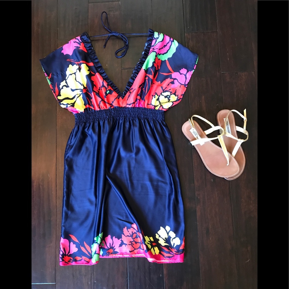 Arden B Silky Floral Kimono Dress