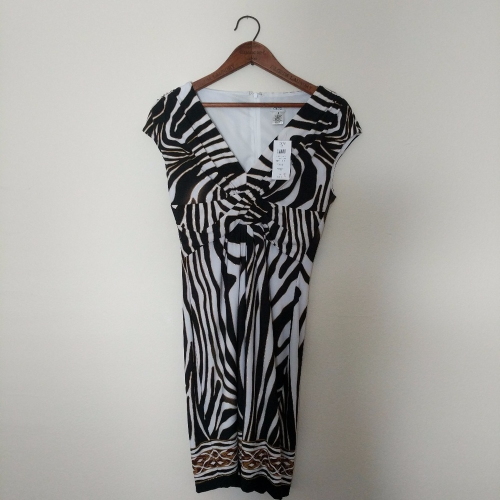 Cache NWT Black White Gold Bodycon dress Size 4