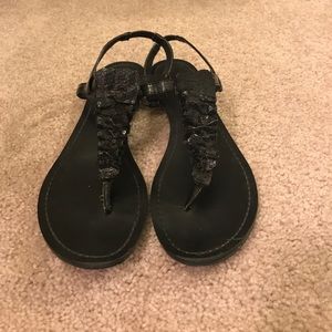 Black sequin sandals