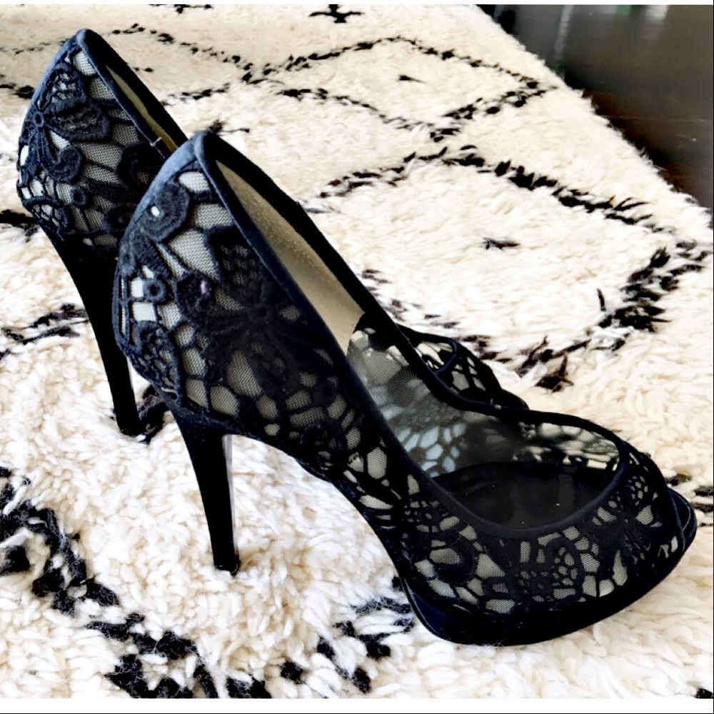 Joey O Satin and Lace Platform Peep-Toes sz10