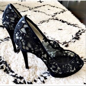 Joey O Satin and Lace Platform Peep-Toes sz10