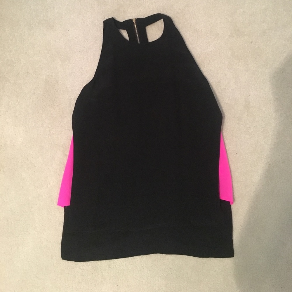 Line & Dot Silk Black Tank with Hot Pink Detail