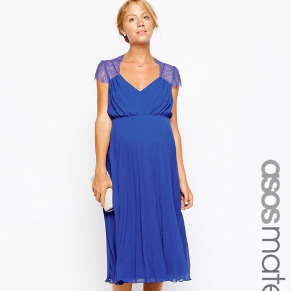 ASOS Maternity Pleated Midi Dress With Lace Detail